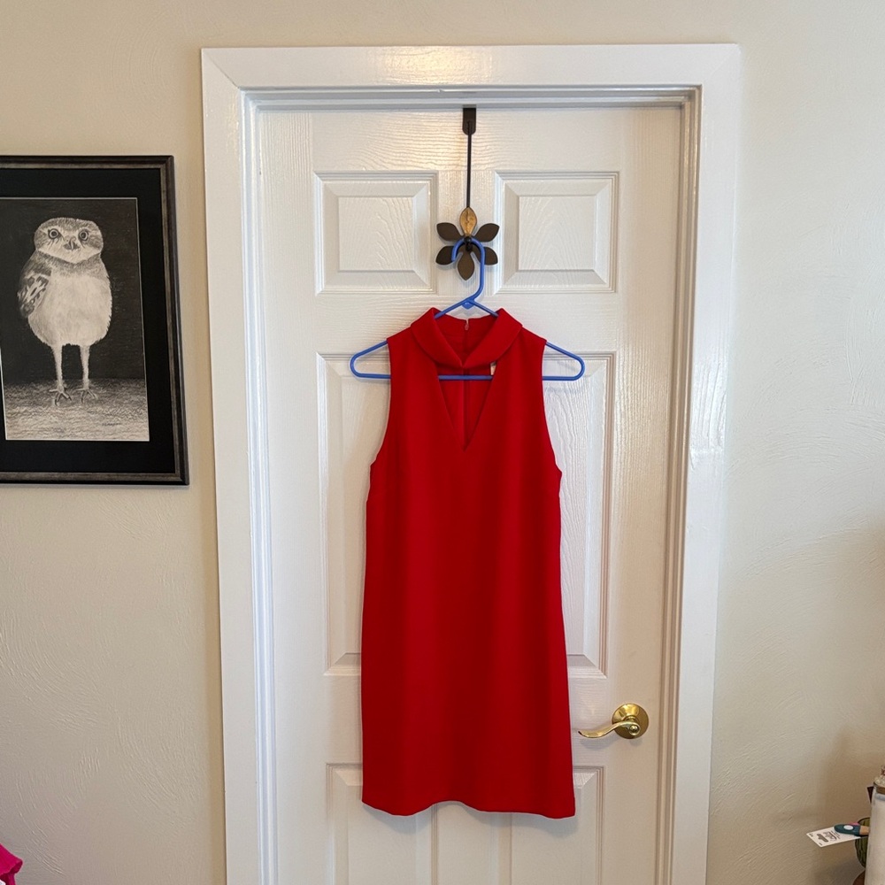London Times Red Sleeveless Mini Dress V-Neck with Choker EUC size 8
